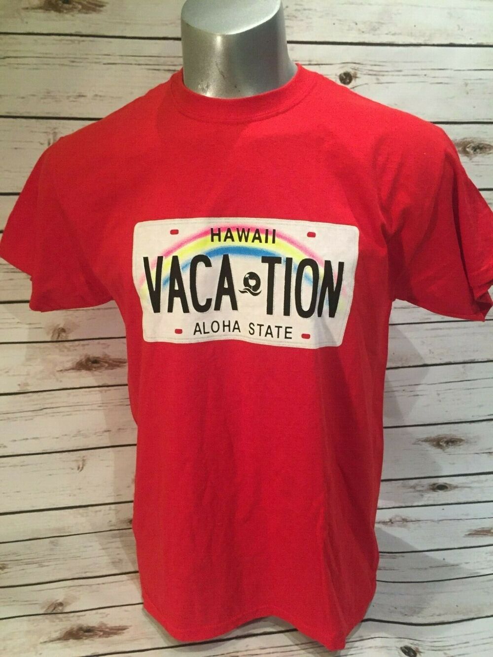 Hawaii Vacation Aloha State License Plate Travel Souvenir T-Shirt Red Large L